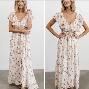 Baltic Born Katya Ruffle Floral Maxi Dress in Rust Sz S